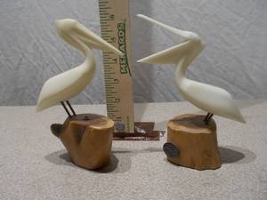 Pair of Vintage Hand-Carved Wooden Pelican Figurines