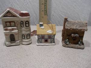 Set of 3 Vintage Miniature Ceramic House Figurines - Village Collection