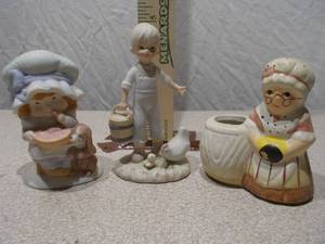 Set of 3 Vintage Porcelain Figurines - Children and Girl with Watering Can