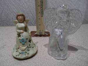 Set of 2 Angel Figurines - Crystal-Style and Porcelain