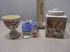 Assorted Ceramic Kitchen and Decor Lot - Canister, Egg Cup, and More