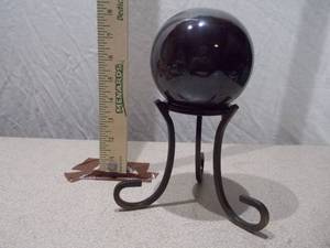 Large Polished Obsidian Sphere with Ornate Metal Display Stand