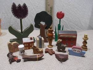 Large Collection of Hand-Painted Wooden Folk Art Figurines