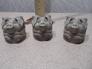 Set of 3 Miniature Hand-Carved Stone Pig Figurines