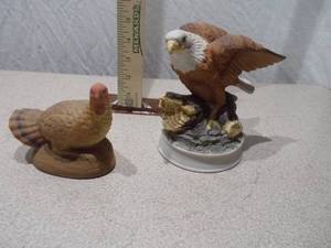 Set of 2 Bird Figurines - Bald Eagle and Quail