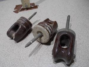 Set of 3 Vintage Ceramic and Metal Electrical Insulators
