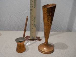 Vintage Copper Decor Set - Bud Vase and Turkish Coffee Pot (Cezve)