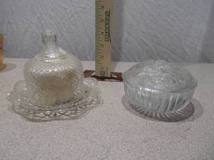 Set of 2 Vintage Glass Dishes with Lids