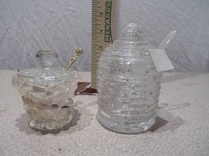 Vintage Glass Honey Pot and Golden Spoon Set