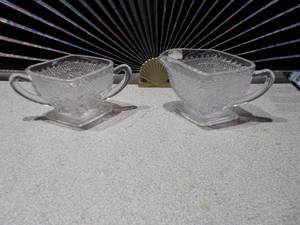 Vintage Glass Cream and Sugar Set - Sawtooth Edge