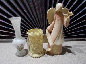 Foundations July - Ruby Angel Figurine, Floral Vessel, and Bud Vase Trio