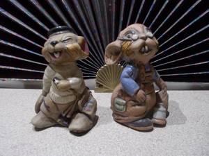 Set of 2 Vintage Figural Character Shakers - Rabbit and Cool Cat