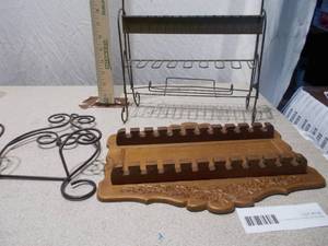 Vintage Wooden Spoon Rack and Metal Countertop Display Stands