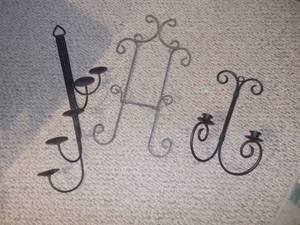 Collection of Ornate Black Wrought Iron Wall Decor - 3 Pieces