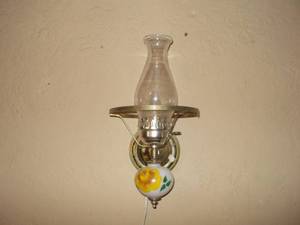 Vintage Hand-Painted Floral Glass Hurricane Lamp - Wall Mounted