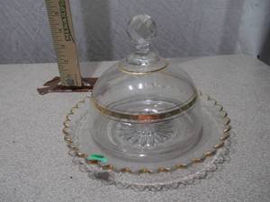 Vintage Clear Glass Domed Butter or Cheese Dish