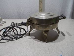 Vintage Manning-Bowman Chrome Electric Waffle Maker with Cloth Cord