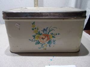 Vintage Kromex Metal Bread Box - Floral Decal & Matching Metal Lid
