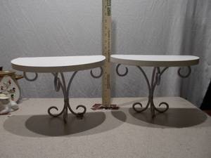 Pair of Vintage White Wrought Iron Scroll Wall Shelves