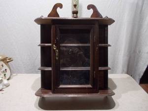 Vintage Wood Wall Curio Cabinet with Glass Door