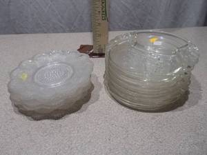 11-Piece Pressed Glass Plate Collection - (6) Ruffled Plates & (5) Divided Plates