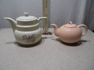 Vintage Ceramic Teapot Set - Floral Tall Pot & Pink Round Pot