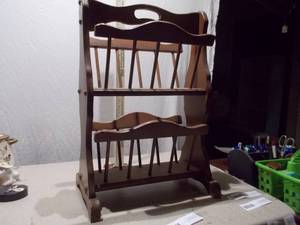 Vintage 2-Tier Wooden Standing Magazine  Book Rack