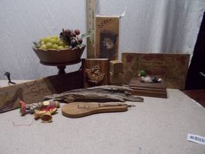 Rustic Hand-Crafted Wood Decor Lot Primitive Folk Instrument, Driftwood & More