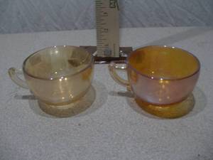 Vintage Marigold Carnival Glass Footed Cup Set - Iridescent Finish