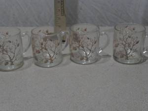 Vintage Clear Glass Floral Mug Set - Set of 4