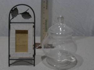 Clear Glass Apothecary Jar with Lid & Decorative Metal Picture Frame