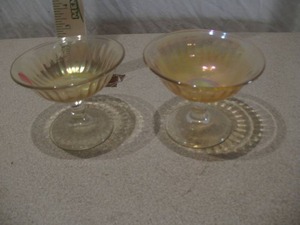 Vintage Marigold Iridescent Glass Footed Dessert Cups - Set of 2