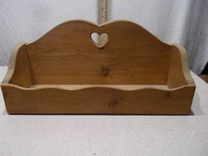 Vintage Pine Heart-Cutout Wall Shelf  Organizer