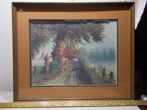 Vintage Framed Landscape Lithograph - Signed Thomas Kinkade