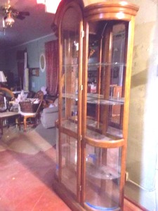 Vintage Curved Glass China Hutch with Mirror Back