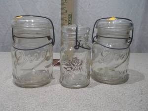 Vintage Wire-Bail Glass Canning Jars - Lot of 3