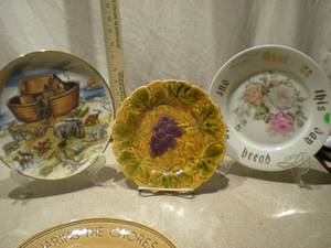 Lot of 3 Decorative Cabinet Plates - Majolica Style, Bread Plate, and Noahs Ark Scenic Plate