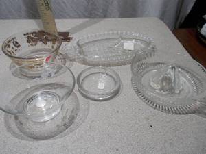Pressed Glass Serving Pieces & Juicer - 5 Pieces