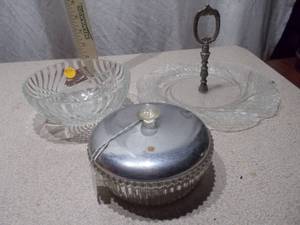Pressed Glass Serving Set & Metal Accessories - 3 Pieces