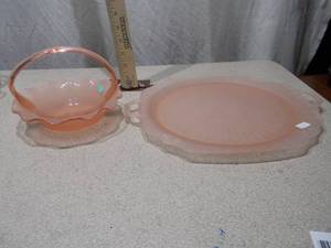 Pink Depression Glass Serving Set - 2 Pieces