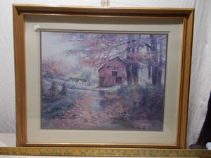 Vintage Lee K. Parkinson Misty Morning Red Barn Framed Print