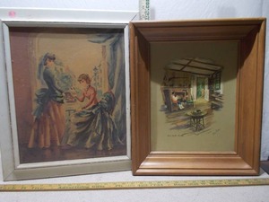 Lot of 2 Framed Prints - Paul Porter Home By The Hearth & Debbi Wetzel Garden Scene
