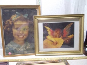 Lot of 2 Vintage Framed Prints - Shirley Temple Sunday News & Musical Angel Cherub