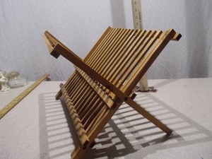 Vintage Folding Wooden Dish Drying Rack - Collapsible BambooWood