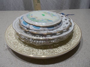 Decorative Porcelain Plates - Reticulated Borders & Gold-Tone Accents