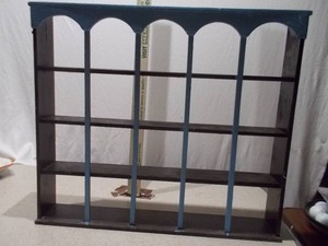 Vintage 20-Slot Arched Wall Display Shelf - Blue & Dark Wood Finish