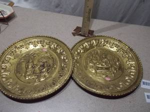 Pair of Ornate Embossed Metal Decorative Wall Plates
