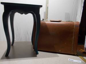 Vintage Small Accent Table and Hard-Shell Suitcase Lot