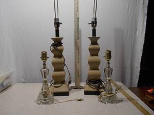 Lot of 4 Assorted Table Lamps  Glass and Carved Wood Styles