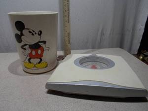 Mickey Mouse Wastebasket and Digital Bathroom Scale Lot